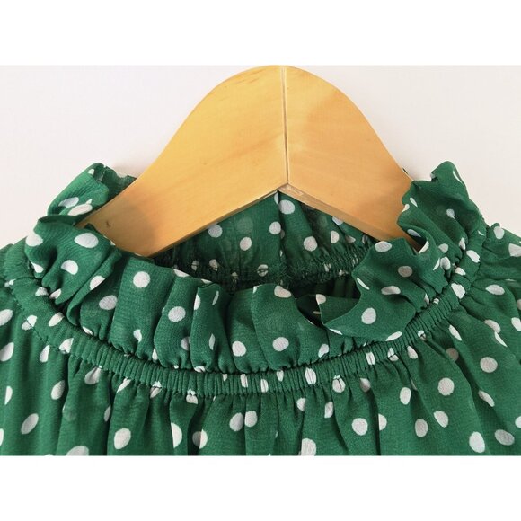 Kate and Lily Dress Women's Size 4 Green Polka Dot Sleeveless High Neck Ruffle - Picture 6 of 13